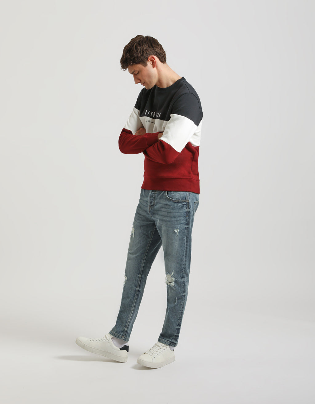 Felpa girocollo colorblock