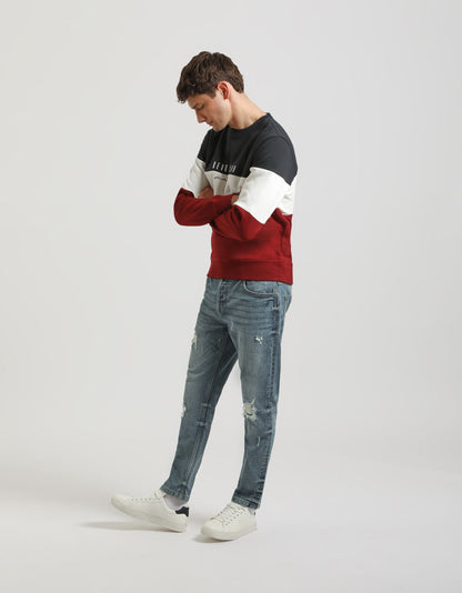 Felpa girocollo colorblock