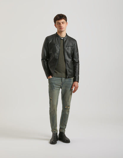 Giubbotto biker effetto pelle